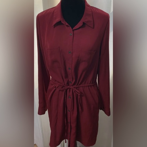 Forever 21 Essentials red button down long sleeve shirt dress - Picture 1 of 7